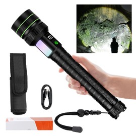 KZK Super Bright LED Flashlight, 6000 High Lumens Rechargeable Flashlights with Long Handle,Flash Light with 11 Light Modes &10000mAh & Waterproof & Zoomable for Home, Camping, Emergencies