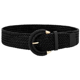 SUOSDEY Rattan Braid Belt for Women Wide Waist Belt Dress Woven Boho Belt with Semicircular Buckle, 1. Black