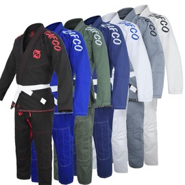 Zafco Sports Brazilian Jiu Jitsu Gi BJJ Gi for Men & Women Grappling gi Uniform Kimonos Light, Preshrunk, with White Belt (White/Black, A4)
