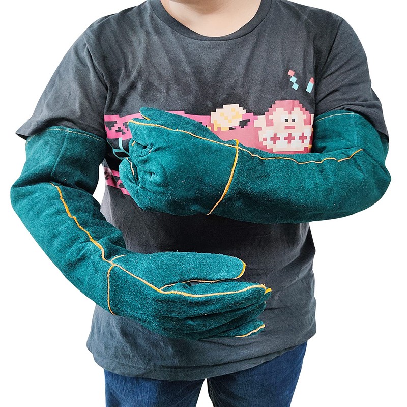 Spring.Rd Anti-Bite Gloves Safety Ultra Long Leather Bite Green Pets
