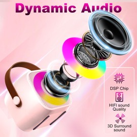 RIKGYHA Mini Karaoke Machine, Portable Bluetooth Karaoke Speaker with 2 Wireless Microphone and Lights for Kids and Adults, Chritmas Birthday Gifts for Girls Boys 3-12+ Year Old (Pink)