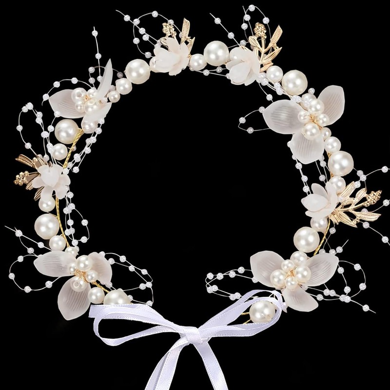 Flower Girl Headpiece for Wedding Hair Accessories,Floral Princess Headpiece Pearls