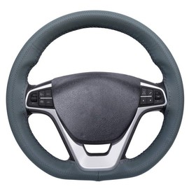 Carodi Leather Steering Wheel Cover, Breathable Non-Slip Design, Soft and Comfortable Feeling, Universal 15 Inch Auto Car Steering Wheel Stitch on Wrap（Size M, Gray）