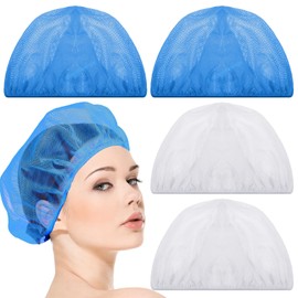 Grevosea 4 Pcs Net Plopping Cap for Drying Curly Hair, Hair Dryer Bonnet with Drawstring Diffuser Cap for Curly Hairs Plopping Towel for Home Use (White+Blue)