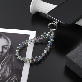 Crystal Phone Wrist Strap Phone Charm Chain Keychain Beaded Cellphone Lanyard with Tether Tab Hands-Free Wristlet Bracelet Wrist Grip Strap for Women, D-Dark Purple