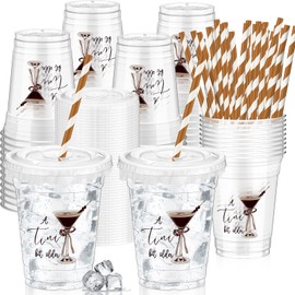 Domensi 50 Pcs Martini Birthday Party Plastic Cup 12 oz a Tini Bit Older Espresso Martini Thick Clear Cup Cocktail Coffee Mugs for Bar Birthday Table Decorations Party Favor Gift