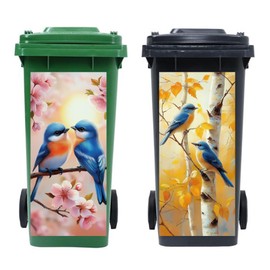 Peacoblue Wheelie Bin Stickers 2 Sheets Bird and Tree Sticky Dustbin Stickers Decals, 15in x 32in Waterproof Self Adhesive Large Wraps for Trash Cans Bins Driveway Garden Outdoor Indoor Patio Decor