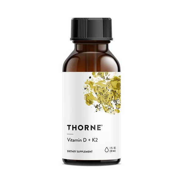 Thorne Vitamin D + K2 Liquid with a metered Dispenser - Vitamins D3 and K2 to Support Healthy Bones and Muscles* - 1 Fl Oz (30 ml) - 600 Servings