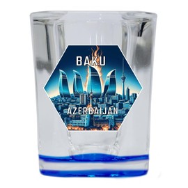 R and R Imports Baku Azerbaijan Travel Destination Souvenir 2 Ounce Shot Glass Square Blue Base Single