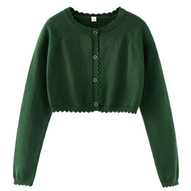 LIBREDGE Sweaters for Girls Long Sleeve Knit Bolero Cardigan Kids Button Shrug Sweater Cropped Tops Green 11-12Y