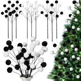 Thiccywoov 6 Pcs Velvet Spheres Ball Pick Velvet Christmas Tree Decoration Christmas Tree Wreath Ornaments DIY Crafts Xmas Branches Hanging Decoration Wreath Home Party Ornament (Black, White)