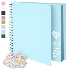 Remowith 8X8 Inch DIY Scrapbook Photo Album, Kraft Blank Paper Scrap Book 40 Pages Memory Book for Wedding Family, Light Blue