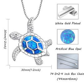 Ocean Necklace, Silver Pendant Necklace for Women with Created Opal Starfish Turtle Necklace Jewelry Gift for Her Christmas Day (Blue Sea Turtle)