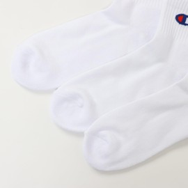 Champion CMSCY201 Men's Solid Socks, Half Pile Socks, One Point Logo, Quarter Length Socks, 3 Pairs, white, 25.0-27.0 cm