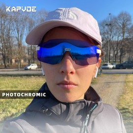 KAPVOE Photochromatic Photochromic Photochromic Cycling Glasses for Men Women Clear Road Bike Glasses MTB Sports Glasses Cycling Glasses UV400 Protection Rimless Transparent Lenses for Outdoor Sports