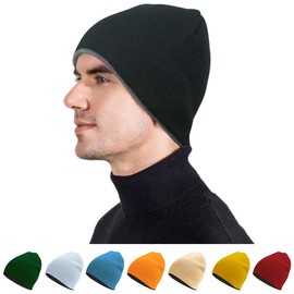 Rosoz Reversible Unisex Knitted Winter Beanie Skull Cuffed Warm Soft Hat for Men and Women Ski Watch Cap Black/Medium Grey