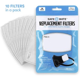 Safe+Mate (10 Pack) PM 2.5 Carbon Filter Replacement Inserts for Adult Cloth Masks (S/M) (L/XL) - 5 Layer Filters