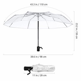 Mumusuki Transparent Umbrella, Transparent, Pocket Umbrellas with 8 Ribs, 105 cm Black Folding Umbrella, Windproof and Open-Close, Automatic Umbrella for Travel, Gift Ideas