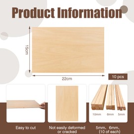 VEGCOO 10 Pack 200x100x2mm Balsa Wood Sheets, 30 Pieces Balsa Wood Sticks 5mm/6mm/10mm, Basswood Sheets, Thin BalsaWood Board for Model Making, DIY Crafts, Woodcraft