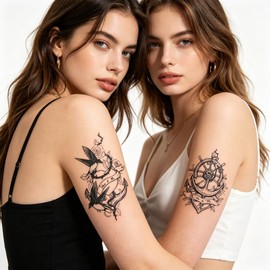 4 Sheets Swallow Heart Tattoos. Black Nautical Temporary Sticker Set.