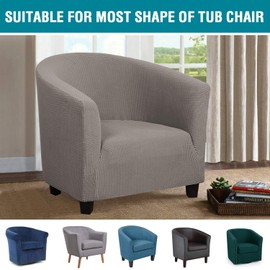 High Stretch Club Chair Cover Tub Chair Cover Armchair Sofa Slipcover with Elastic Bottom Super Soft Jacquard Spandex Skid Resistance Furniture Protector (2 Piece, Taupe)