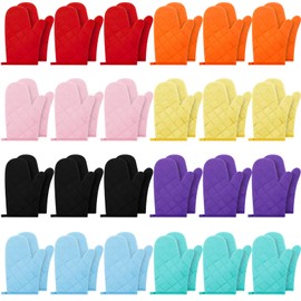 Dandat 24 Pairs Oven Mitts Quilted Terry Cloth Lining Extra Long Heat Resistant Kitchen Glove Christmas Cotton Microwave Baking Glove for Reliable Flexible Cooking Grille BBQ, 11 Inch, 8 Colors