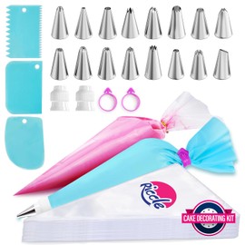 Riccle - Juego de Bolsas y Puntas para Tuberías de 11.8 Pulgadas, 100 Bolsas Antiexplosiones, 124 Piezas de Kit de Decoración de Pasteles con 16 Puntas de Tubería, 1 Bolsa de Pastelería Reutilizable,