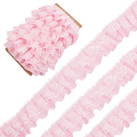 GORGECRAFT 10 m Double-Layer Pleated Chiffon Lace Trim, 5 cm Wide, Pink, 3-Layer Ruffle Trim, Tulle Trim, Fabric Ribbon for DIY, Sewing, Crafts, Costume Embellishments