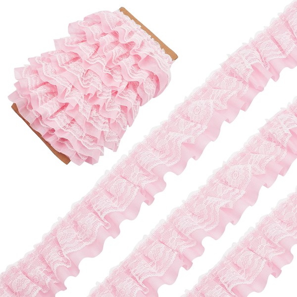 GORGECRAFT 10 m Double-Layer Pleated Chiffon Lace Trim, 5 cm
