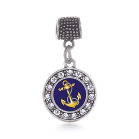 Inspired Silver - Navy Anchor Silver Memory Charm for Women - Circle Charm Jewelry Gift with Cubic Zirconia