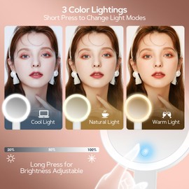 MIYADIVA Make-up Spiegel mit Beleuchtung, 2-seitig (1x/30X Vergrößerung), 3-in-1 (Hand/Tisch/Wand), 3 Lichtfarben, dimmbar – Kosmetikspiegel für Reise, Büro, Schlafzimmer, Geschenk für Frauen Weiß