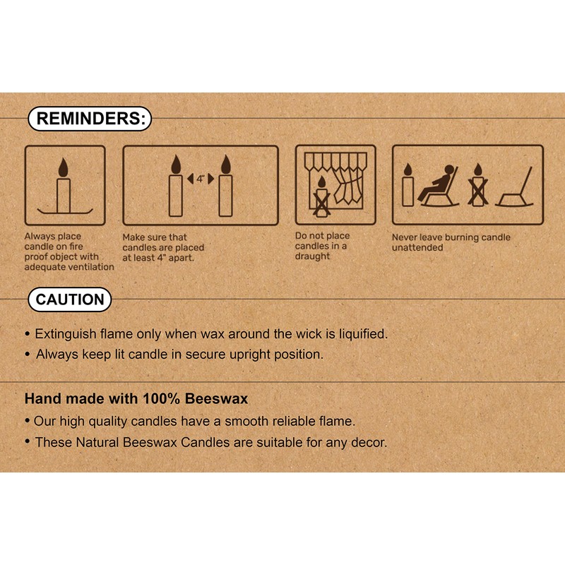 Hyoola 14" Beeswax Taper Candles - 14 Hour Burn Time