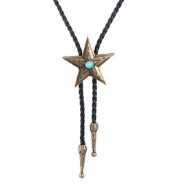 COOLLA Bolo Tie Cowboy Neckties Leather Choker Necklace Vintage Star Turquoise Pendant for Women,Men (Bronze Necklace)