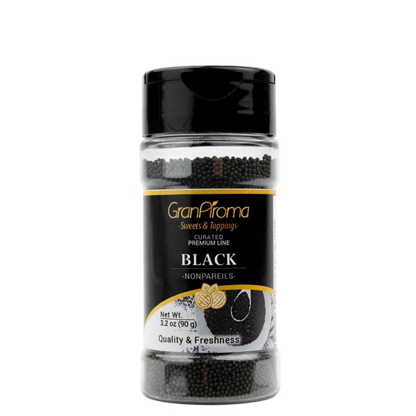 GranAroma Black Nonpareils, Decorative Sprinkles, Cakes & Cookies, Bakery Staple