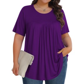 Womens Plus Size Tops Tunic Short Sleeve Crew Neck Shirts Casual Soft Blouse Dark Purple 3X