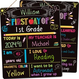 First Day Last Day of School Board Chalkboard Signs, 12" X 10" Double Sided First Day School Board Sign for Kids Boys Girls 1st Day of Kindergarten Preschool 1st Grade Decorations Photo Props
