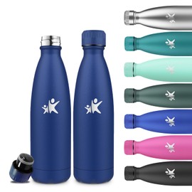 Grsta Stainless Steel Water Bottle, 500 ml Children's Drinking Bottle, BPA-Free, Leak-Proof, 24 Hours Cold & 12 Hours Warm, Metal Water Bottle, Double Walled, for School, Travel, Running, Office