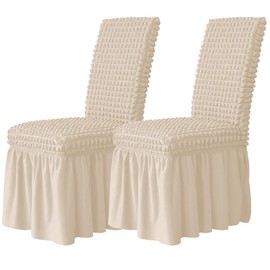 HuaLiSiJi Chair Cover White Dining Chair Covers with Skirt Protective Cover Suitable for Family Banquets and Weddings (White, 2)