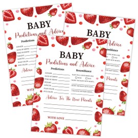 Strawberry Baby Predictions and Advice Cards, Baby Shower Game, Pack of 30 Game Cards, Gender Neutral Boy or Girl, Fun Baby Game and Activity - FA18