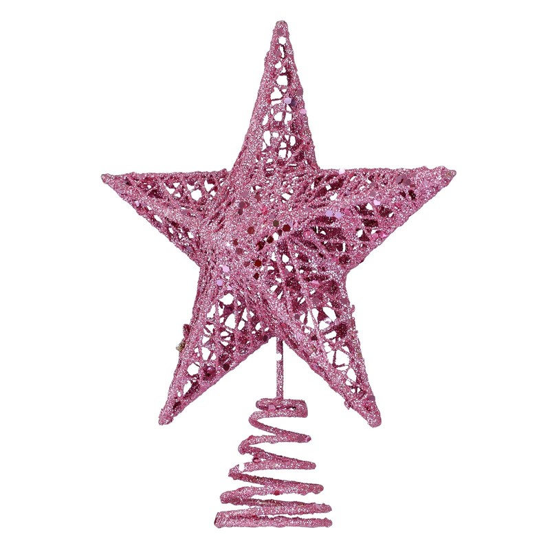 BinaryABC Christmas Tree Topper Star,Glittering Christmas Tree Decoration Ornaments,20cm (Pink)