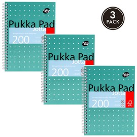 Pukka Pad, A5 Metallic Jotta Book 3-Pack for Home, School, and Office – 15 x 21cm – Wirebound Notebook with 8mm Lines and 80GSM Paper – Features Perforated Edges - 200 Pages, Green