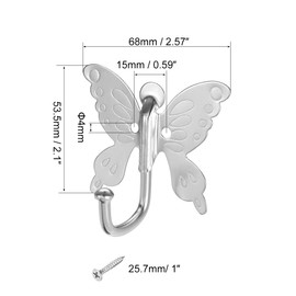 sourcing map 5Pcs Wall Mounted Hook Robe Hooks Butterfly Style Single Clothes Hanger, Zinc Alloy, Silver