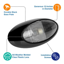 Lumitronics RV 12 Inch LED Oval Outdoor Exterior Scare/Porch Light - Clear Lens (Black)