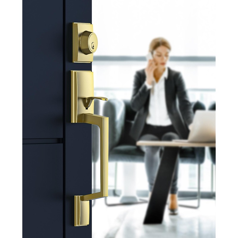 Mensarix Front Door Handle and Deadbolt Set, Gold Front Door