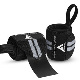 Beast AT Least Weight Lifting Wrist Wraps – 18” Cotton Wrist Support with Thumb Loop – Gym Straps for Workout Powerlifting Weightlifting Fitness Strength Training, Stiff Wrist Straps (Gray)