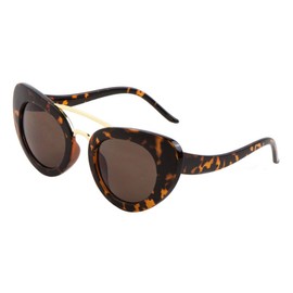 Round Lens Thick Oval Rim Curved Top Bar & Bridge Cat Eye Sunglasses (Brown Demi)