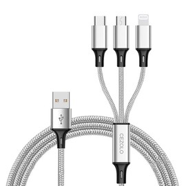 Multi Charging Cable, 4ft Multi Phone Charger Cable Nylon Braided Universal 3 in 1 Charging Cord Extra Long Multiple USB Cable with USB C, Micro USB Port Connectors for Cell Phones and More - Colour: Black