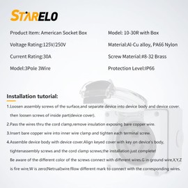 STARELO 30Amp Power Outlet Box,NEMA 10-30R Receptacle 125/250Volt,Outdoor dustproof and weatherproof.No Grounding, Outlet for Electric Dryers, Heavy Duty Industrial Grade Power Receptacle.ETL Listed.