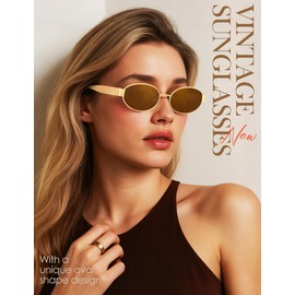 Becellen Oval Sunglasses Women's Retro UV400 Polarised Sunglasses with Metal Frame 90s Trendy Fashion Sunglasses Hippie Vintage Glasses for Men and Women, brown