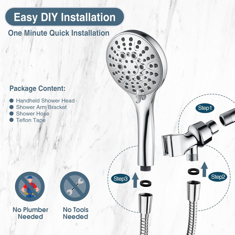 BRIGHT SHOWERS High Pressure Shower Head with Handheld, 9 Spray